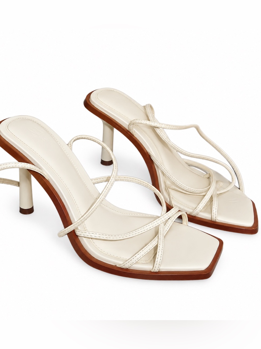 Zara White Strappy Square-Toe Heels | EUR 39
